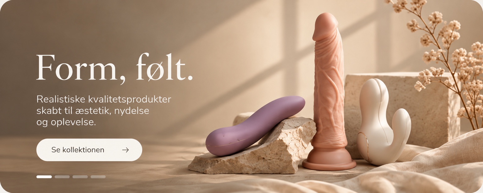 Udsnit af Fleshforms originale banner: tre voksenprodukter i en beige opstilling