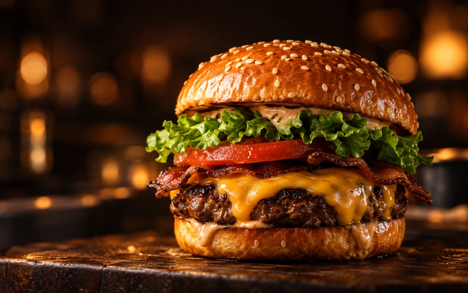 AI-illustration til guph: burger i en varm restaurantstemning